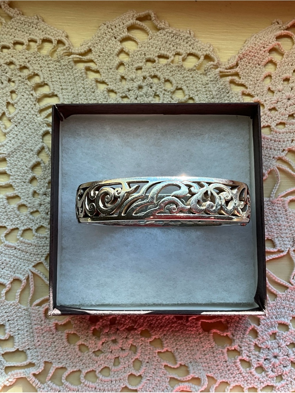 Brighton Hinged Filigree Cut Out Scrolls Silver Bangle Cuff Bracelet